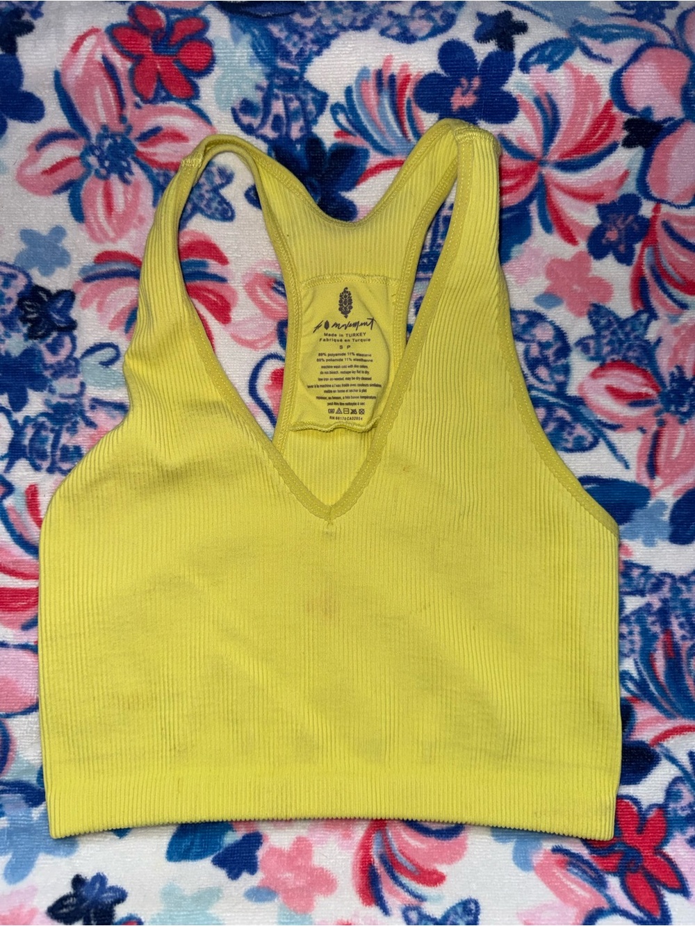 FP Movement Free People Seamless Ribbed Racerback Crop Sports Bra Lime S 💛